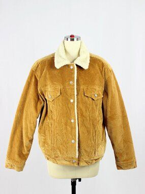 Aritzia DENIM FORUM Ella Brown Cotton Corduroy Shearling Lined Jacket, Size L